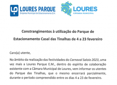 Carnaval Saloio 2023 – Constrangimentos ao estacionamento, 30-01-2023